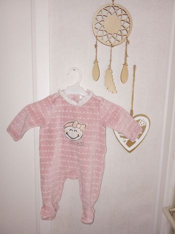 Pyjama bébé fille velour, hiver rose perle 1 mois, motif