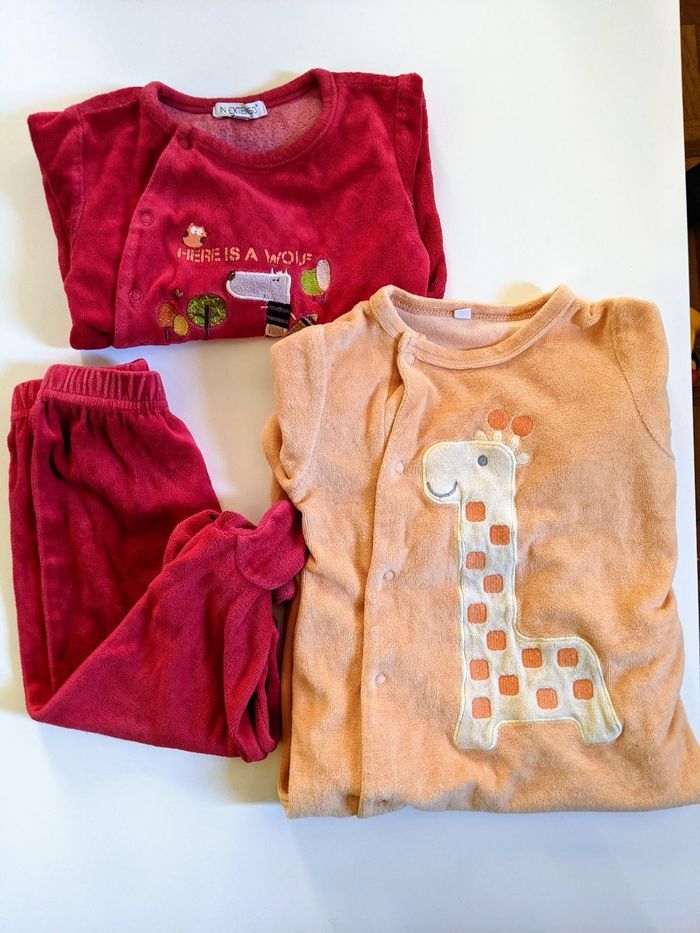 Lot de 2 pyjamas grenouillères dors bien velours mixte 18 mois 81 cm