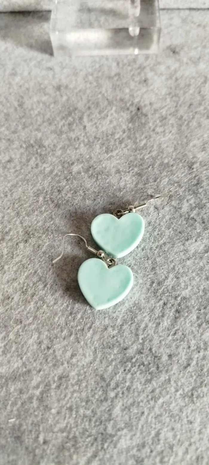 🍄 Boucles d’oreilles ▪ cœur bleu pastel Sweet Heart - photo numéro 3