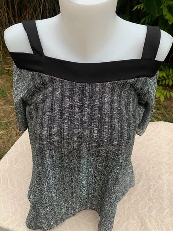 Blouse Noa B taille 38 argenté et noir manches courtes