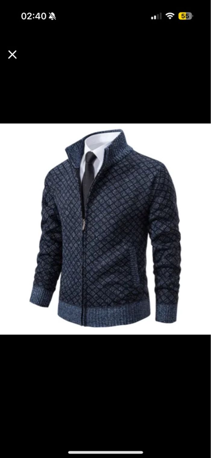 Veste imprimée à carreaux épaissie Cardigan Mode Slim Fit Zipper Stand Collar Pull Hiver Hommes Casual Manches longues Tricoté Top Vêtements - photo numéro 2