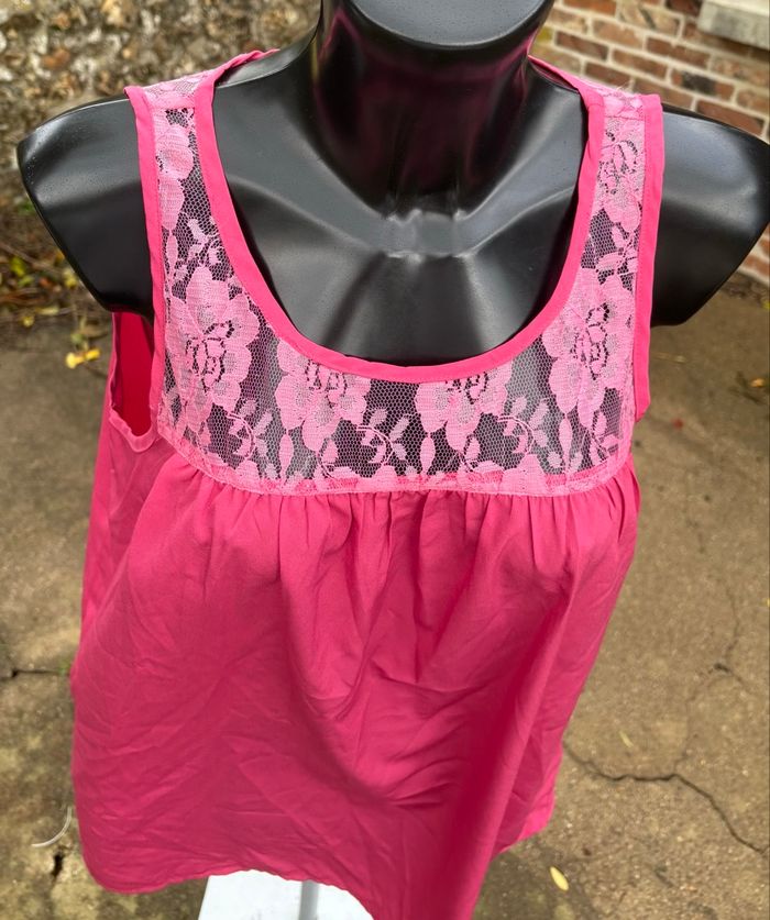 💖 Débardeur fuchsia à dentelle florale – La Redoute – Taille 38 - photo numéro 3