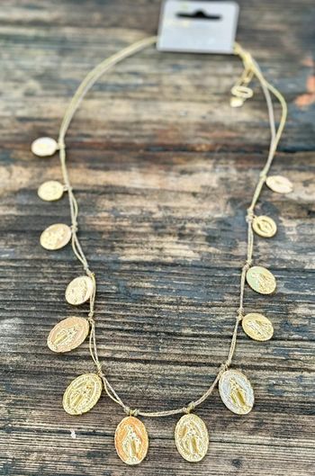 Collier Habaha paris réglable double cordon médailles acier inoxydable or vierges