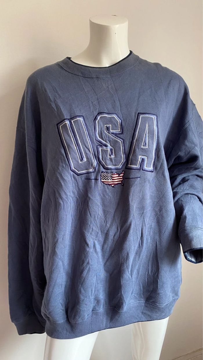 Pull oversize universitaire bleu USA vintage taille L