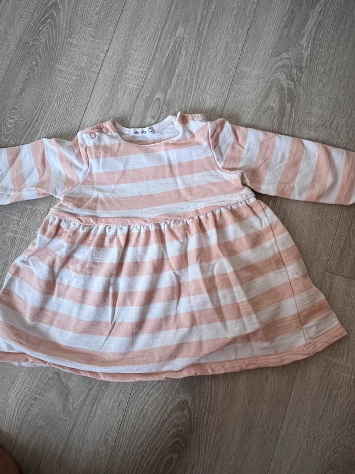 Robe hiver bébé fille 12mois rayé saumon blanc