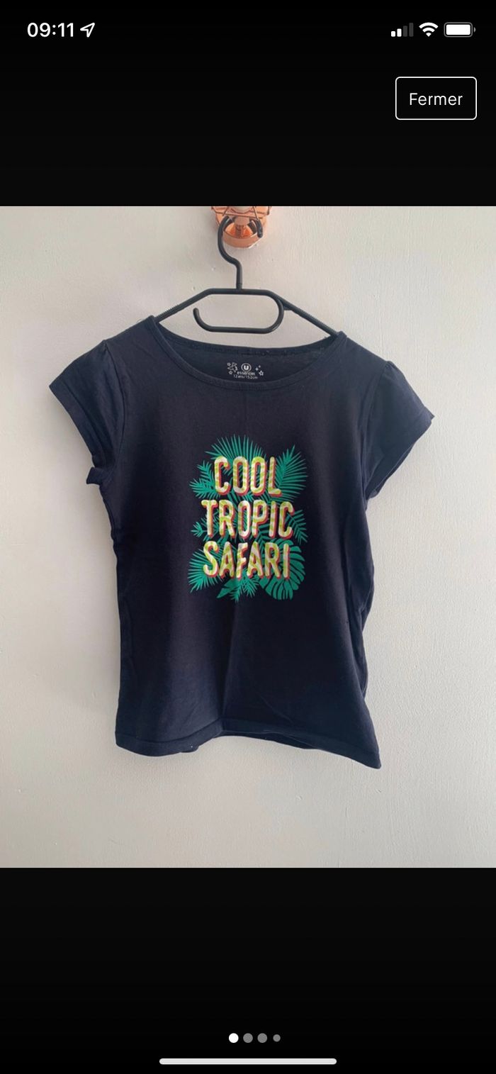 Tee-shirt tropical bleu marine - 12 ans fille