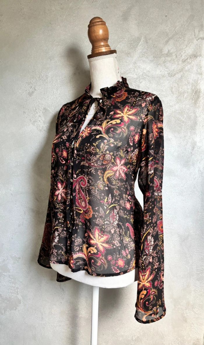 Blouse transparente bohème fleurs manches évasé Forever 21 - photo numéro 3