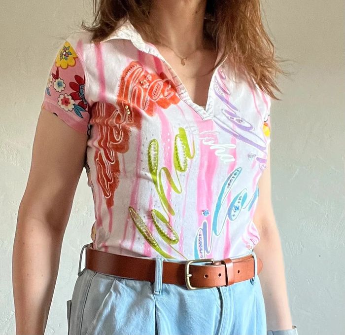 Teeshirt Polo René Derhy coloré Aloha Hawaii Maripa – Taille M – Très bon état