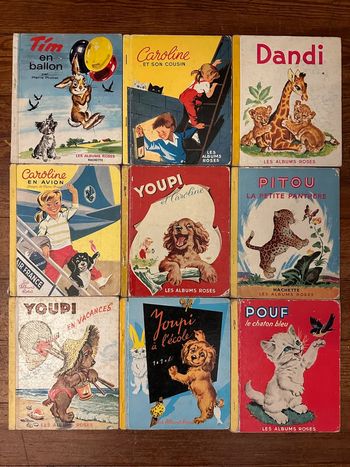 Pierre Probst - Caroline - Lot de 9 livres anciens Les albums roses cartonnés reliure jaune