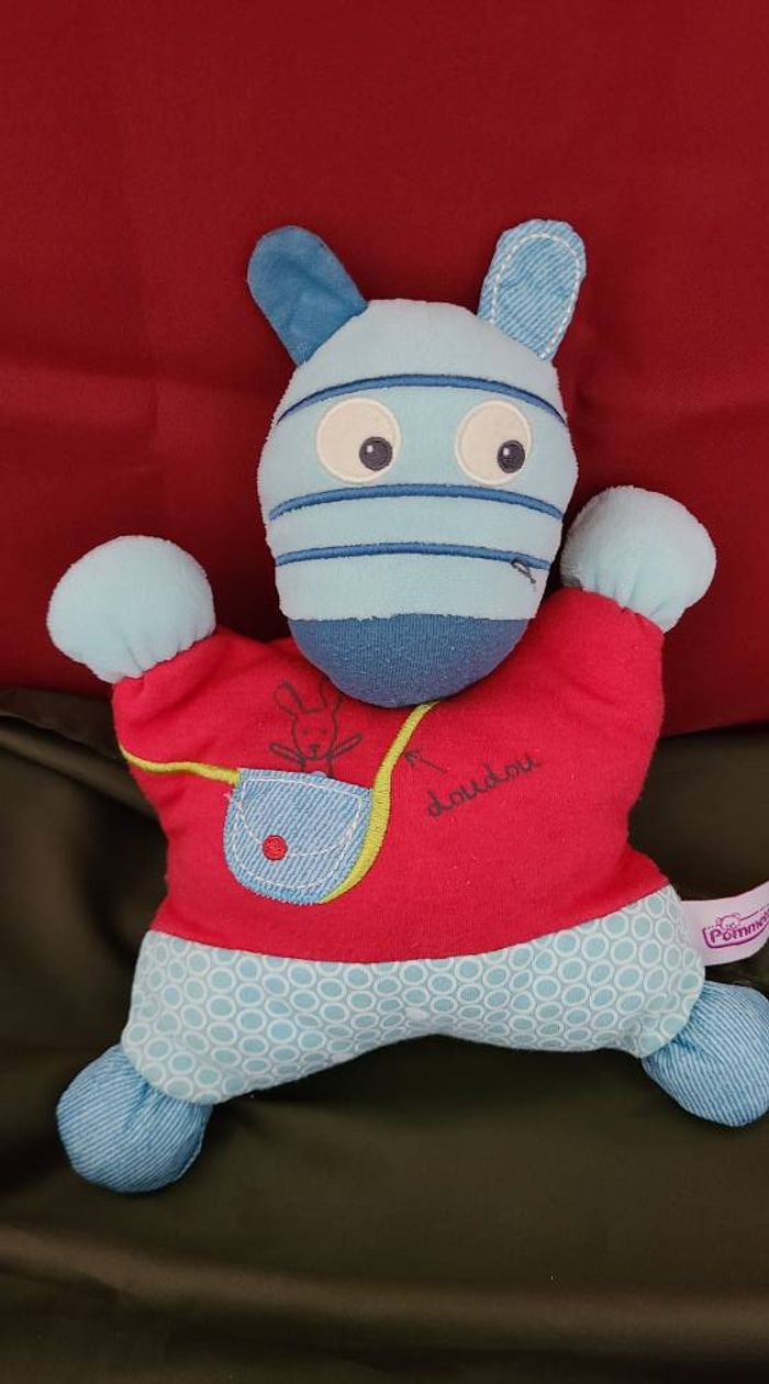 Doudou Semi plat Cheval Zèbre bleu POMMETTE - photo numéro 3