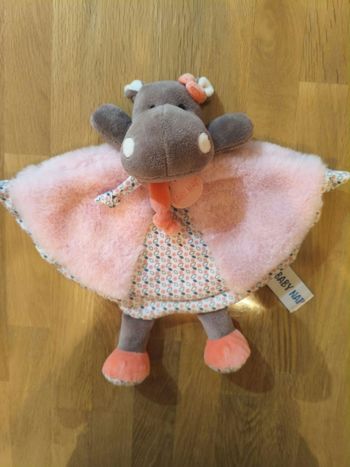Doudou Semi Plat Hippopotame Zoé Zoe Blanc Rose Mauve Baby Nat Babynat