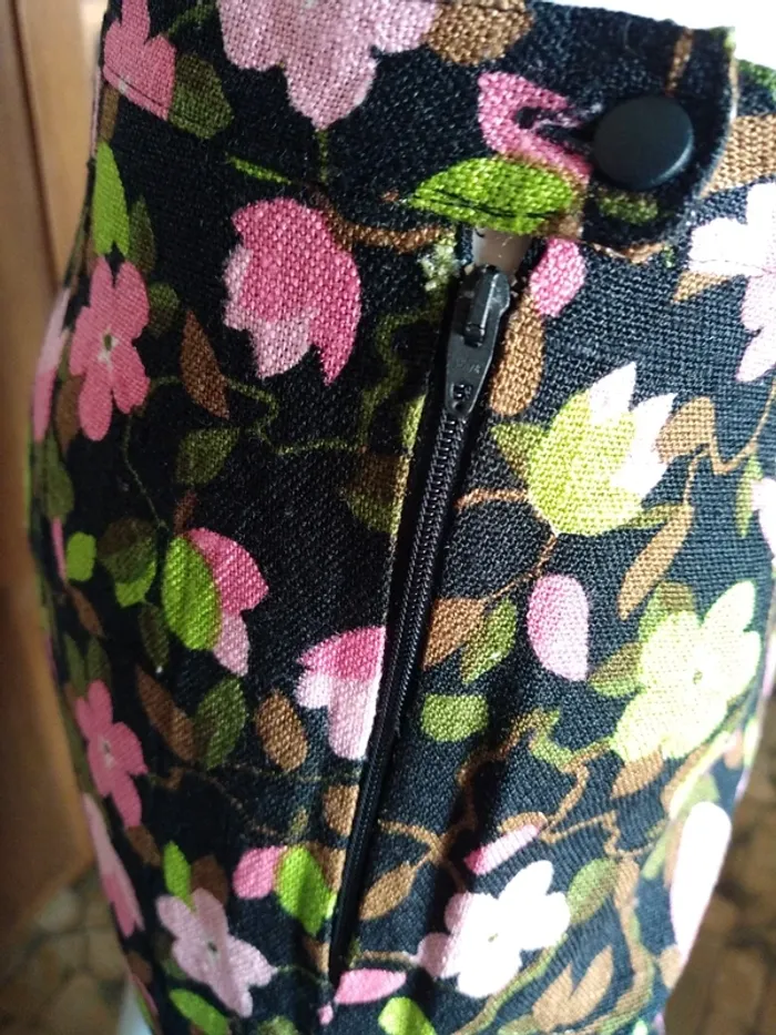 Jupe skirt longue crayon droite fleurs flower vintage rétro printemps été noire rose - photo numéro 3