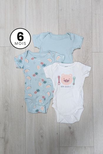 Lot 3 bodies manches courtes - bébé 6 mois