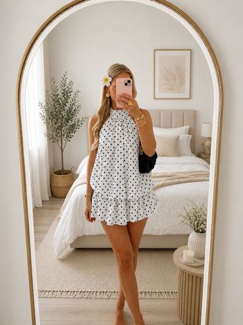 Robe mini femme blanche à pois noirs - Taille S