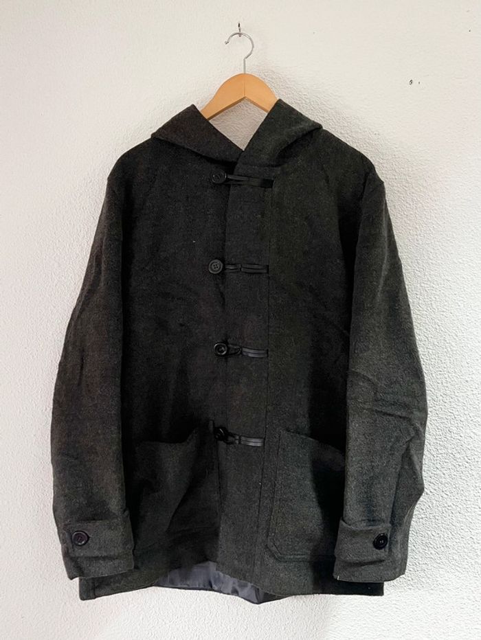 Grand duffle coat vintage gris foncé / anthracite à capuche