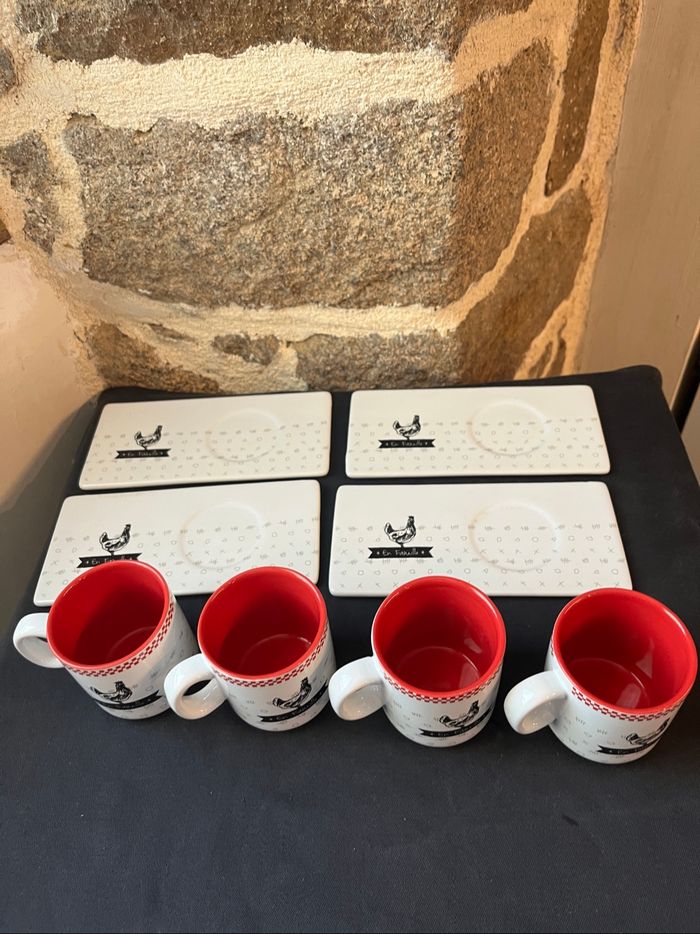 Magnifique lot de 4 tasses et 4 sous tasses  style campagne, poules - photo numéro 4