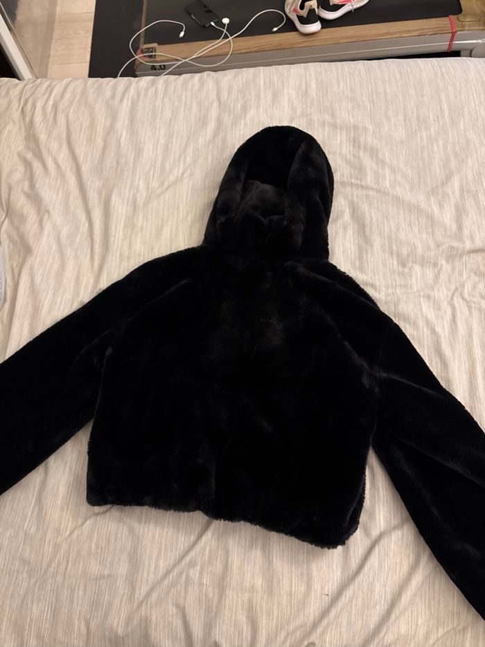 Veste fausse fourrure noir capuche hiver - photo numéro 5