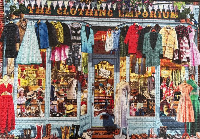 Puzzle COMPLET de 1000 pièces TRÈS BON ÉTAT vitrine de magasin de vêtements - photo numéro 2