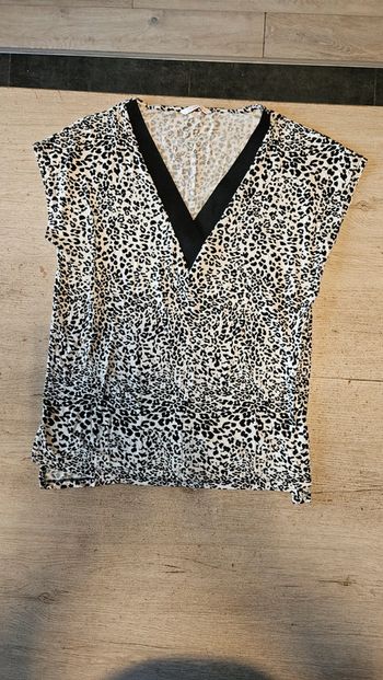 Blouse sans manche blanche à motifs noirs, Camaïeu, taille L