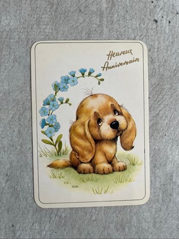 Lot de 6 cartes heureux anniversaire chien fleur bleue