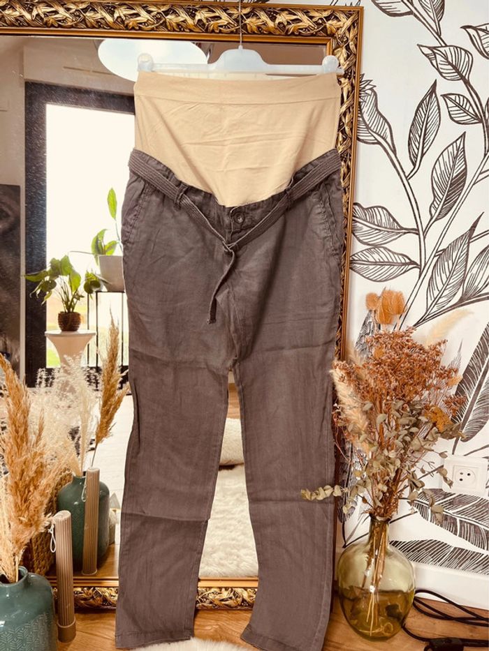 Taille 38 pantalon en lin grossesse Colline by Vertbaudet gris
