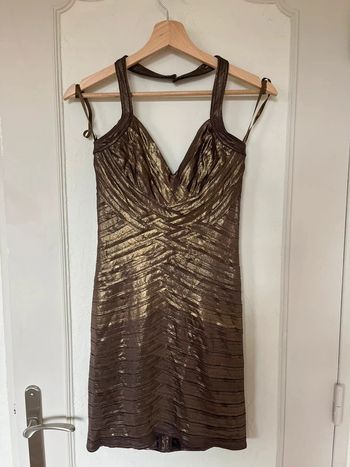 Robe de soirée cocktail mariage doré courte BCBGmaxazria XS #EmmaLilleXS34