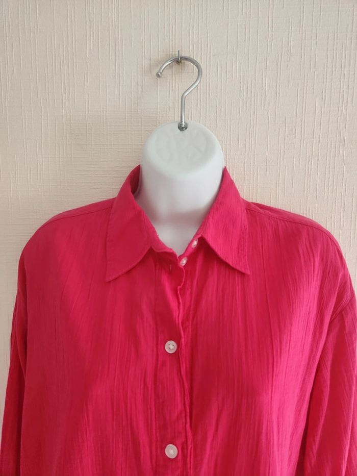 Chemise oversize effet gaze de coton rose framboise H&M XS - photo numéro 3