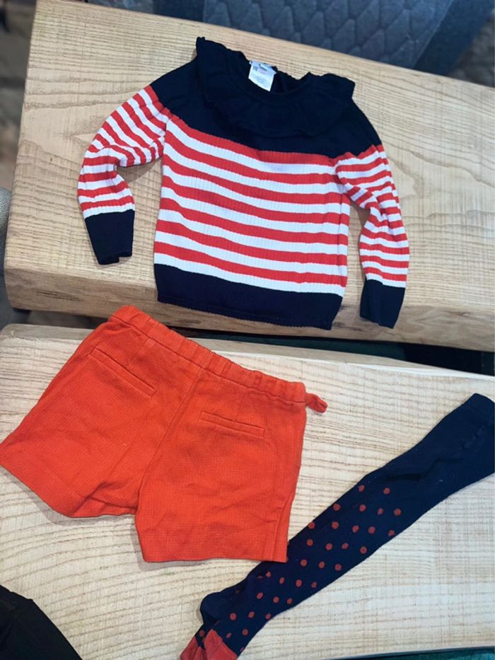 Tenue Jacadi 3 ans 36 mois pull marinière collants short Zara hiver - photo numéro 4