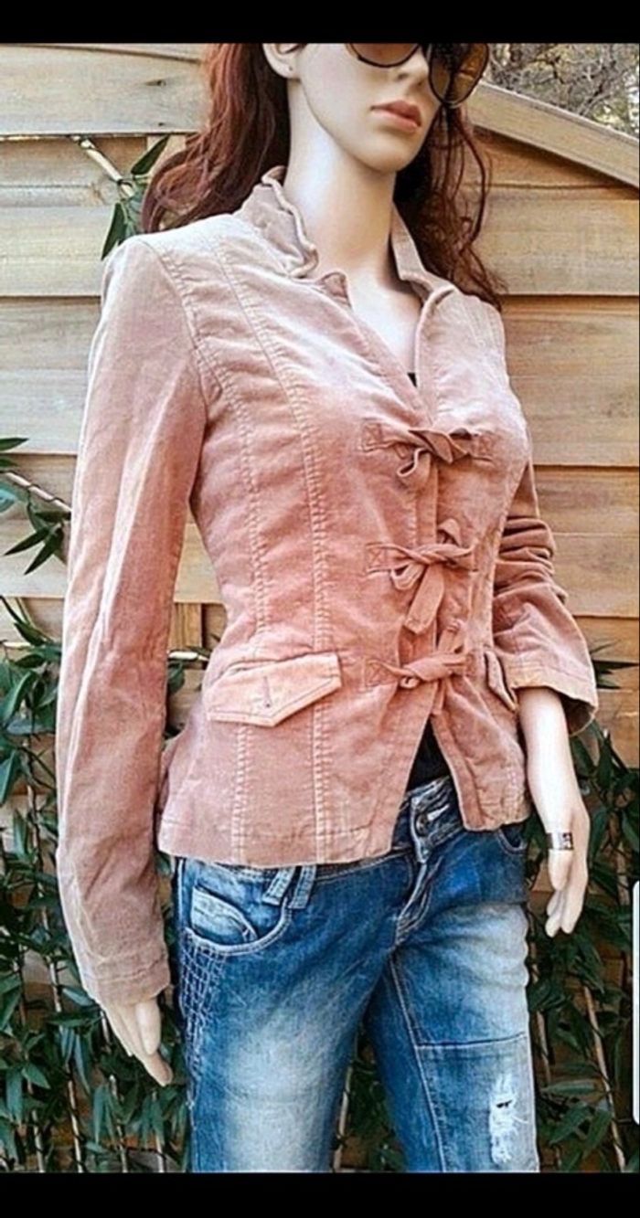 Mango Sportwear veste camel cintrée suédine velours ras doux - photo numéro 4