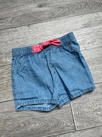 Short jean souple et noeud rose In extenso 9 mois 74 cm