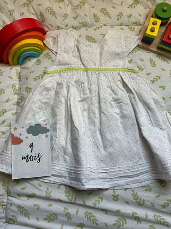 robe manches courtes blanc à pois vert et gris 9 mois brioche