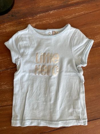 T-shirt manches courtes bleu avec inscription argentée Orchestra 6 mois