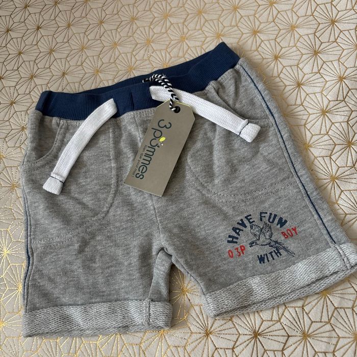 Short neuf 3 pommes sportwear gris/bleu 3/6mois - photo numéro 3
