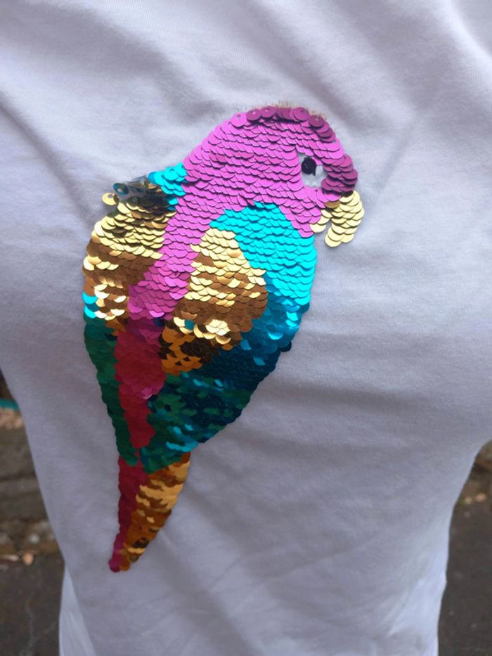 T-shirt à sequins. Blanc. Taille s. In Extenso, - photo numéro 2