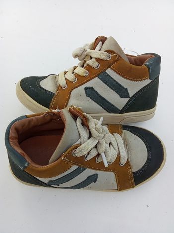 Chaussures garçon taille 27 montante, lacets, blanc, vert, jaune