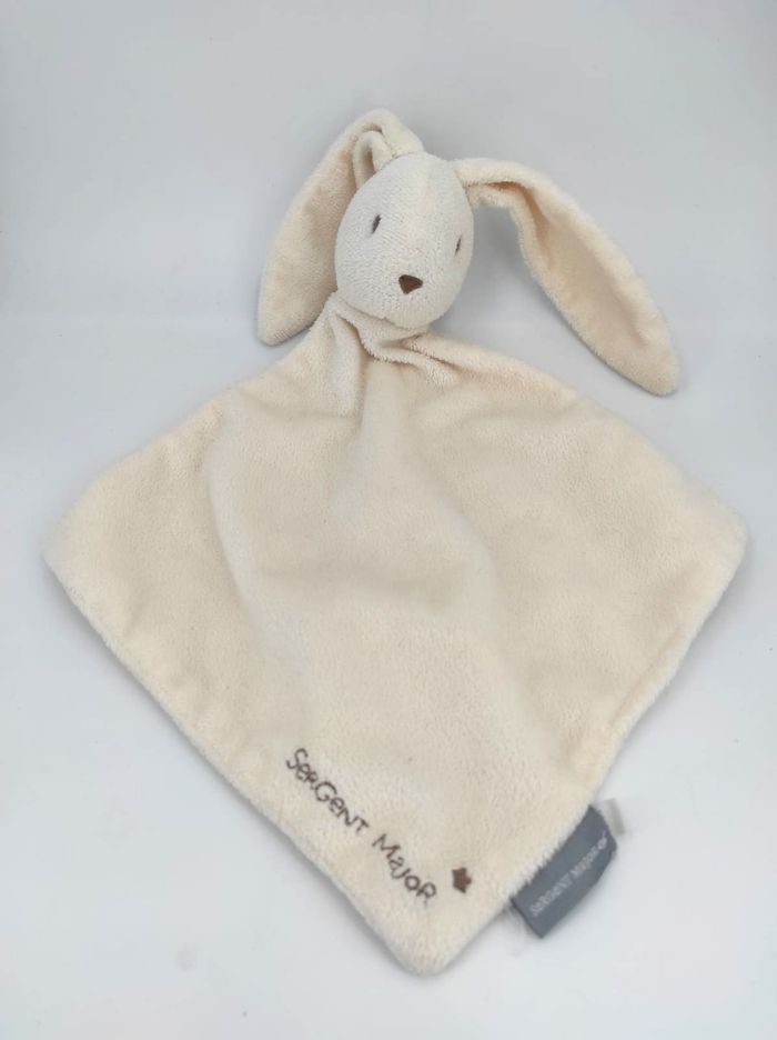 Doudou Mouchoir lapin Blanc Crème Sergent Major - photo numéro 2