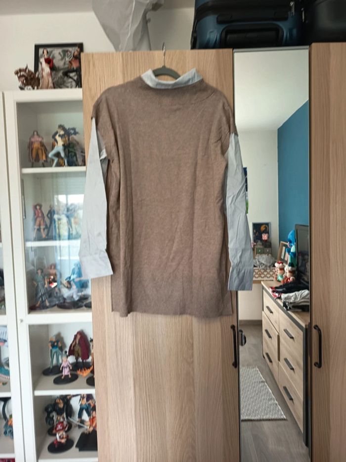 Chemise pull beige et blanc neuf TEX- Taille XL 42 - photo numéro 4
