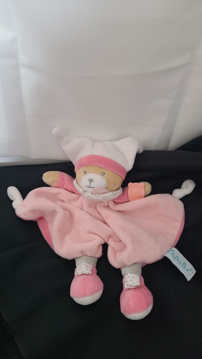 Doudou ours BABY NAT plat rose Brioche - photo numéro 3
