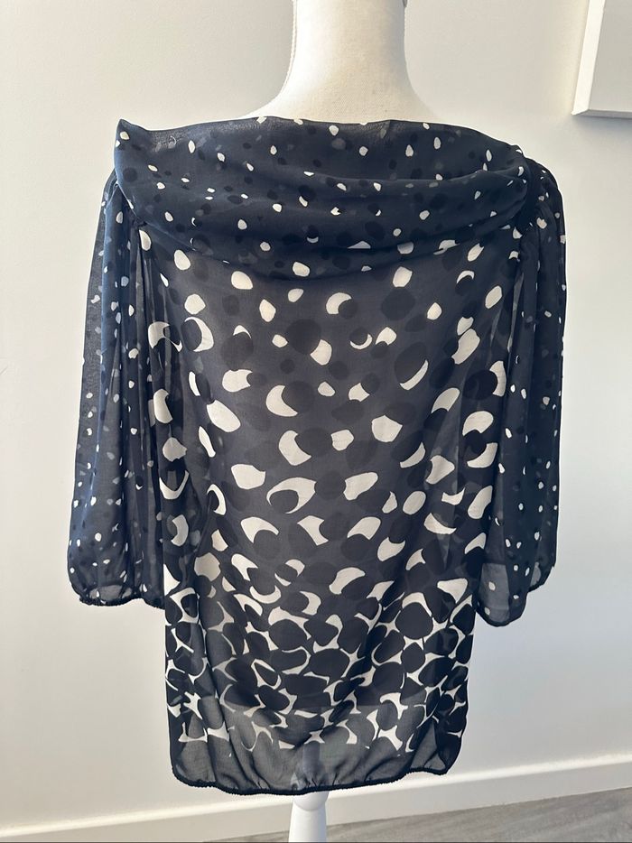 Blouse bariolée grise noire et blanche Y2K T38 M - photo numéro 5