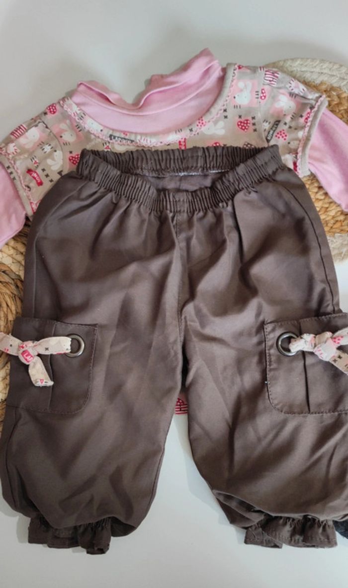 Ensemble bébé fille tee shirt manches longues col roulé sous pull avec pantalon jogging - photo numéro 9