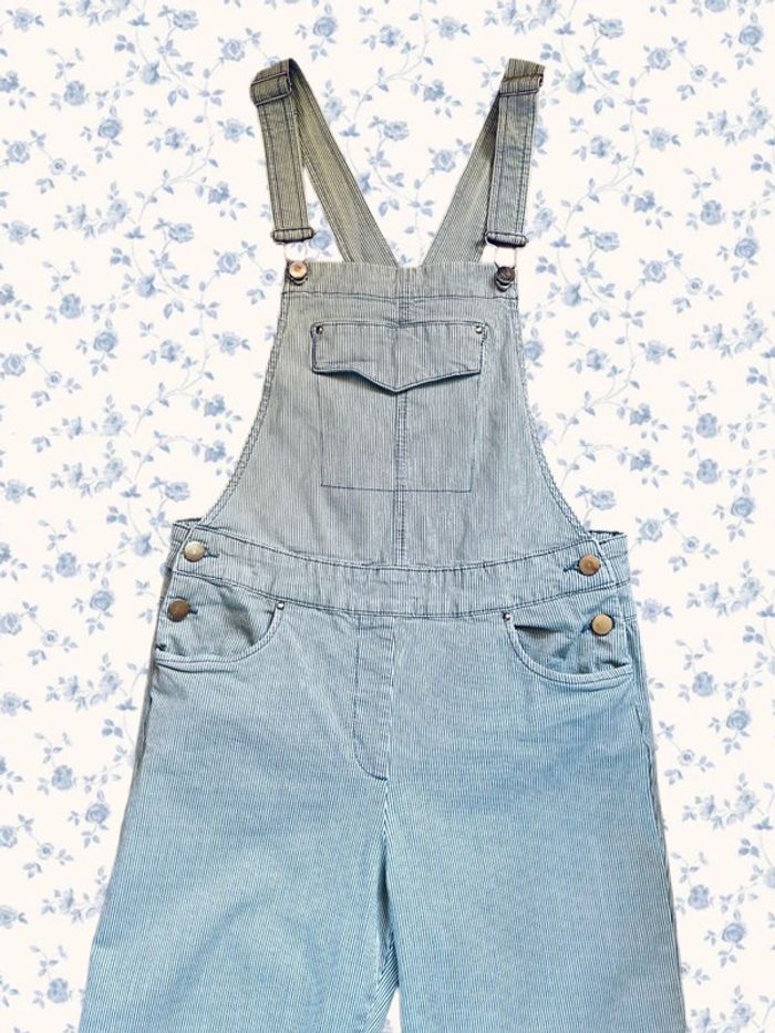 🩵Salopette longue rayée vintage 2000 Y2K white blue striped overalls🩵 - photo numéro 5