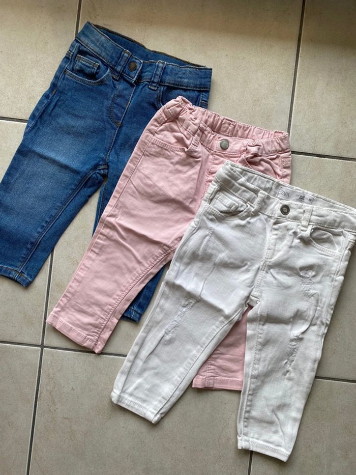 Lot jean fille 12 mois Zara denim rose blanc - photo numéro 5