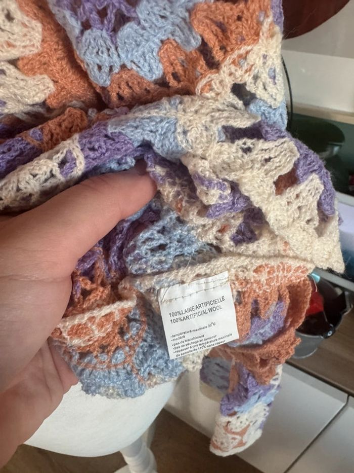 Pull en maille crochet transparent laine artificielle taille M/L orange lilas beige - photo numéro 4