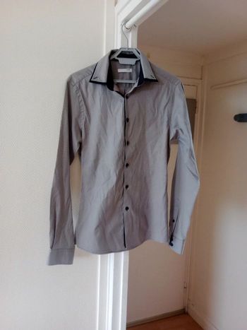 Chemise homme 37/38 grise taupe finement rayée c79