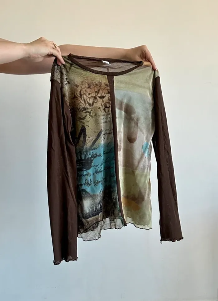 Haut vintage en mesh Y2K années 2000 transparent taille M