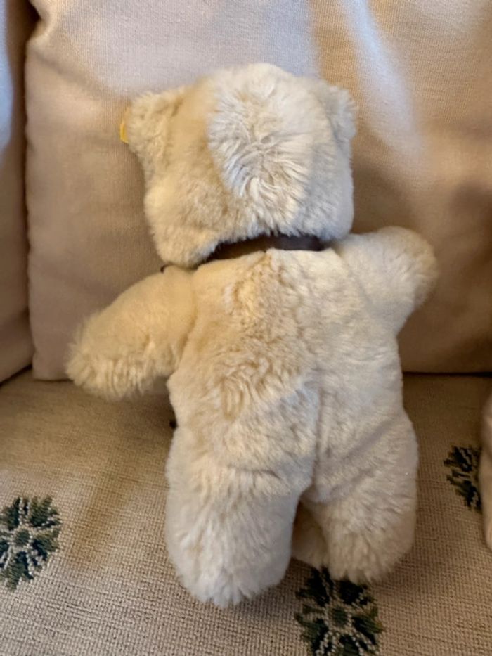 Ours ancien vintage Steiff peluche doudou debout 23cm crème miel noeud marron traditionnel - photo numéro 5