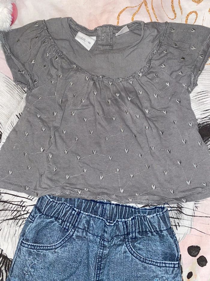 Ensemble jeans et t-shirt, taille 9-12 mois, marque Zara. - photo numéro 2