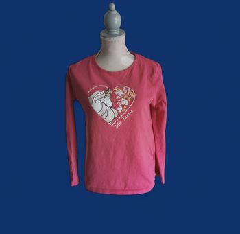 T shirt manches longues rose motif licorne Lili Marelle taille 12 ans
