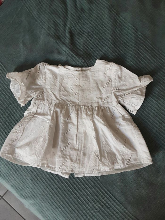 Chemise manches courtes brodé blanc coton été T. 2-3 ans (98cm)