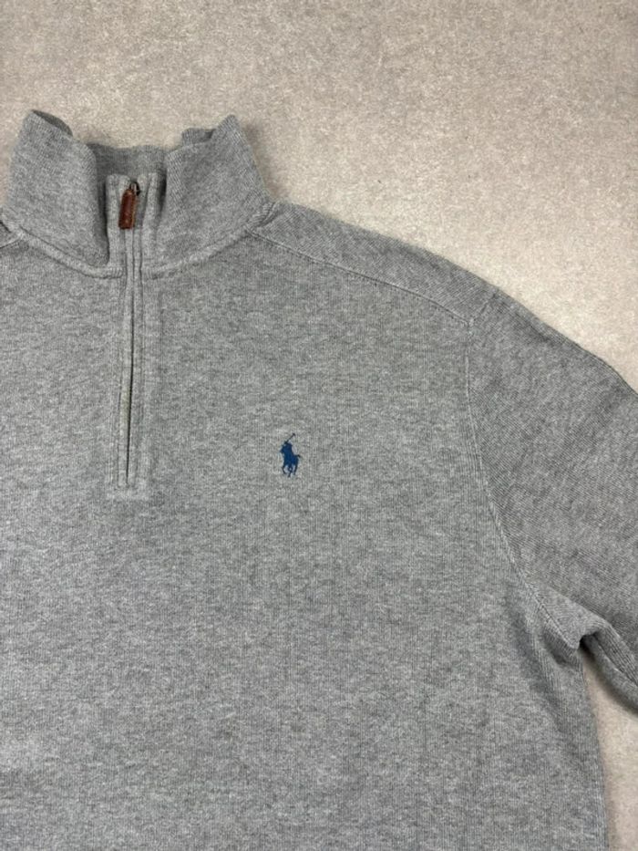Pull d’hiver half zip 1/4 zip semi zip Ralph Lauren gris logo bleu taille XL homme - photo numéro 4